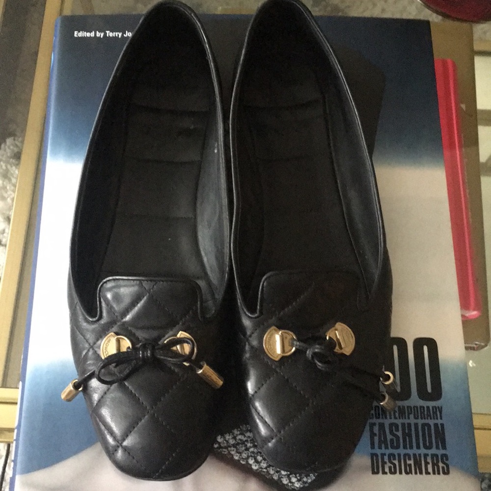 Moncler Black Leather Quilted Flats Size 38
